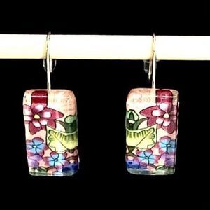 AQB Sterling Silver & Floral Acrylic Dangle Earrings